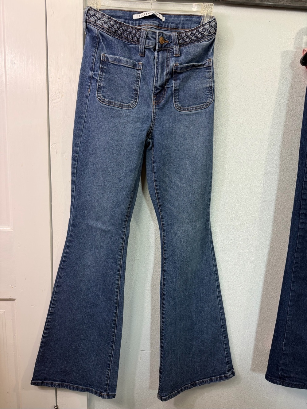 Celebrity Pink Braided-Waist Indigo Flare Jeans
